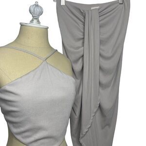 Illa Illa Boutique Trendy Ruffle Midi Skirt Mauve Knit Size S